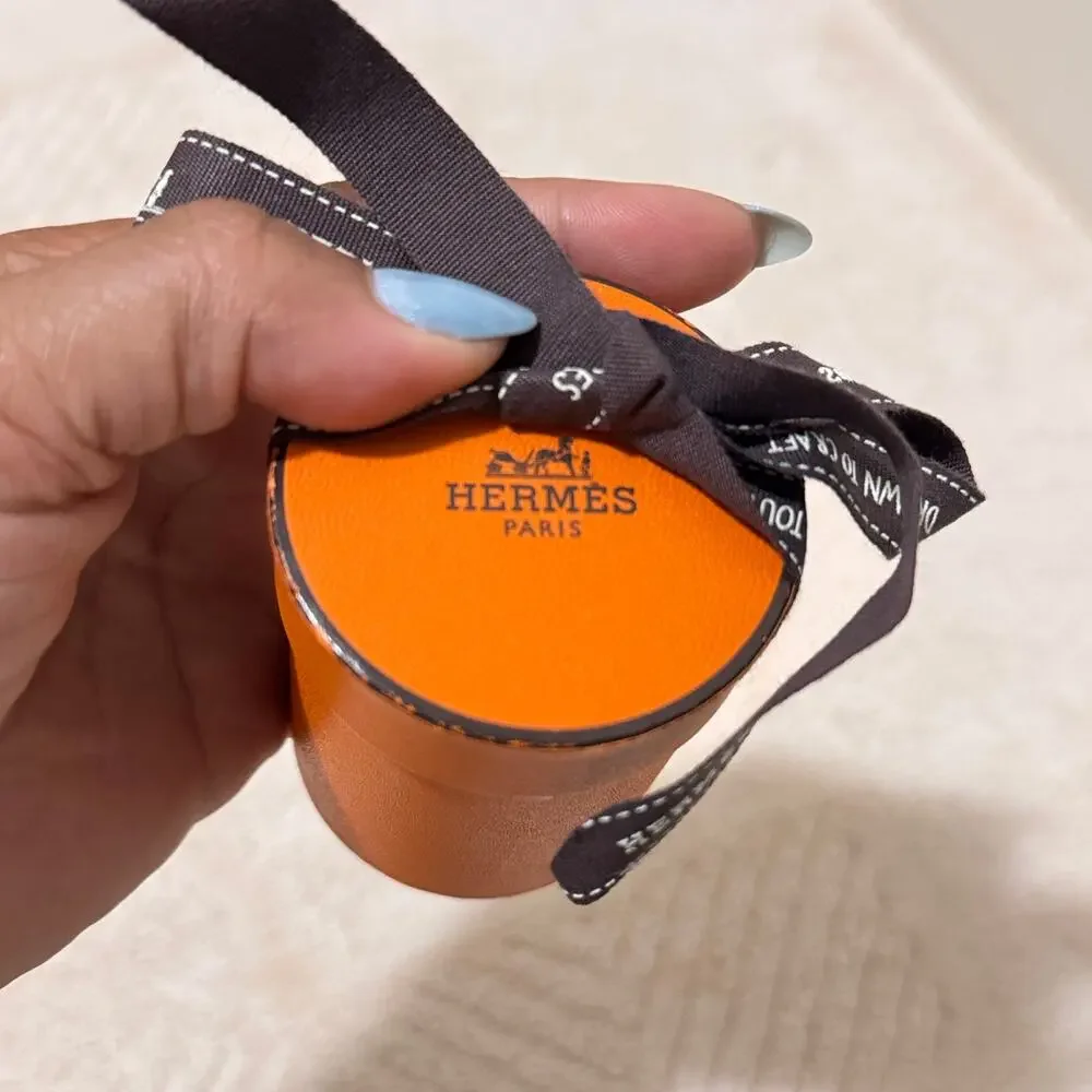 Hermès Paris Orange Round Cylinder Gift Box w/ 2025 Ribbon Small Made in France